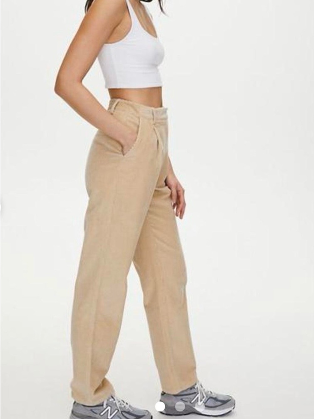 Aritzia Wilfred Lennox Corduroy Pants High Waisted Trousers Tan Beige 4 Minimal